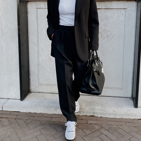 Zara Pants - Zara Straight Wide Fit Pants Black Pintuck